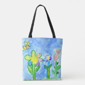 Tote Bag Bee et Fleurs d'été, Dessin de l'enfant (Dos)