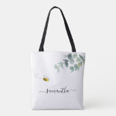 Tote Bag Bee eucalyptus vert nom blanc script mignon (Dos)