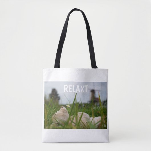 Tote Bag Beer relaxt se trouve dans l'herbe avec une Hollan (Devant)