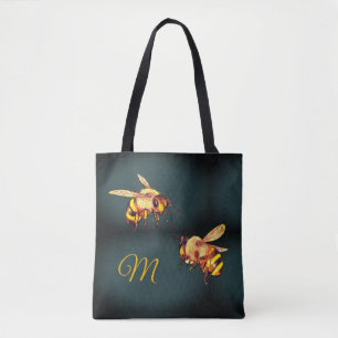 Tote Bag Bees Honey Retro Marbre Vintage Monogramme
