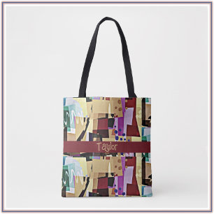 Tote Bag Beige Abstrait Coloré Et Rouge Foncé