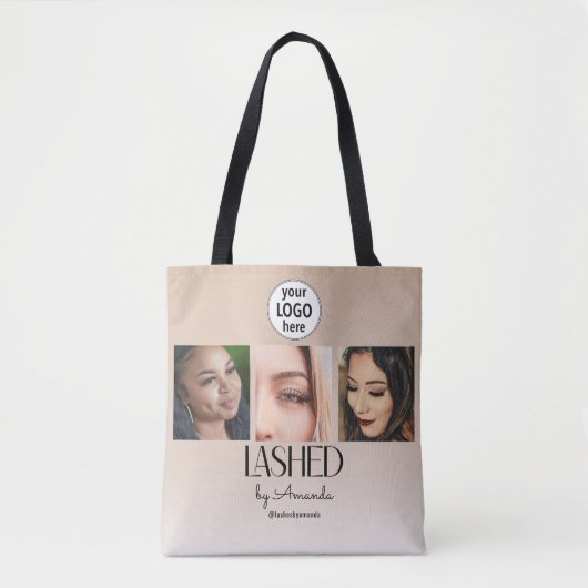 Tote Bag Beige Blush Lashed Minimalist Script Photo Logo (Devant)