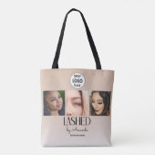Tote Bag Beige Blush Lashed Minimalist Script Photo Logo (Dos)