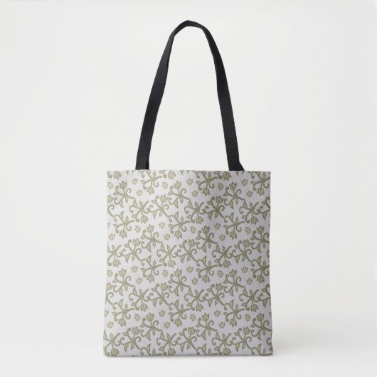 Tote Bag Beige et Sage Vert Élégant Vins Floraux Patten (Devant)