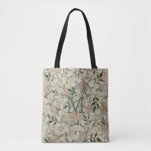 Tote Bag Beige Personnalisé, Vert Sage, Pêche Florale