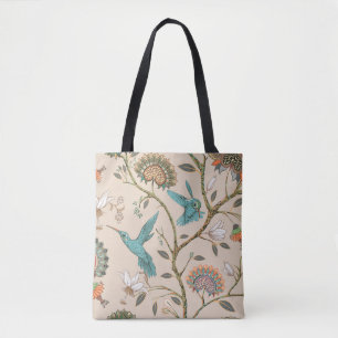 Tote Bag Beige seamless pattern with stylized flowers and b