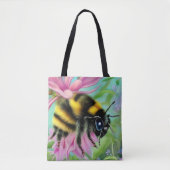 Tote Bag Belle abeille sur une fleur rose Gros plan (Devant)