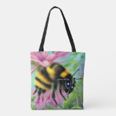 Tote Bag Belle abeille sur une fleur rose Gros plan (Dos)