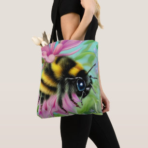 Tote Bag Belle abeille sur une fleur rose Gros plan