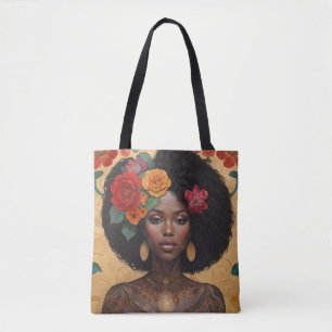 Tote Bag Belle Africaine Américaine Avec Fleurs
