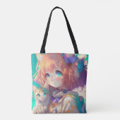 Tote Bag Belle Anime Girl avec Cute Kitten (Dos)