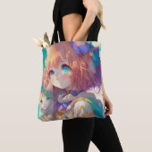 Tote Bag Belle Anime Girl avec Cute Kitten (De près)
