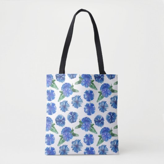 Tote Bag Belle aquarelle bleu cornfleurs (Devant)