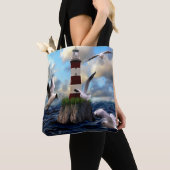 Tote Bag Belle aquarelle phare scène (De près)