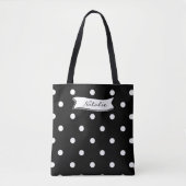 Tote Bag Belle bordure monogrammée pois noir et blanc (Devant)