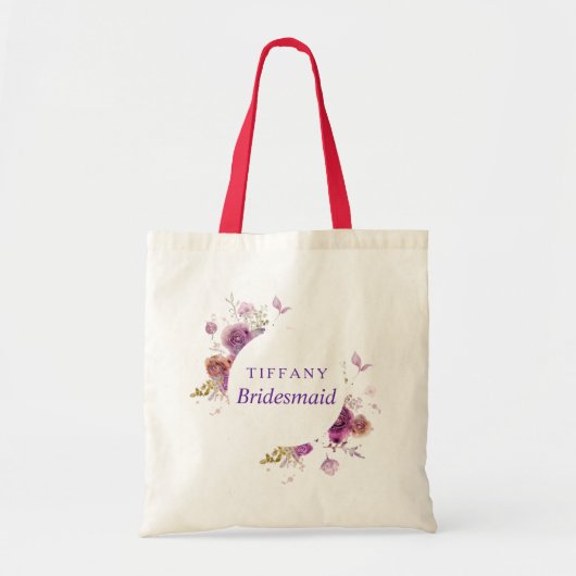 Tote Bag Belle Bridesmaid Purple Aquarelle Florale (Devant)