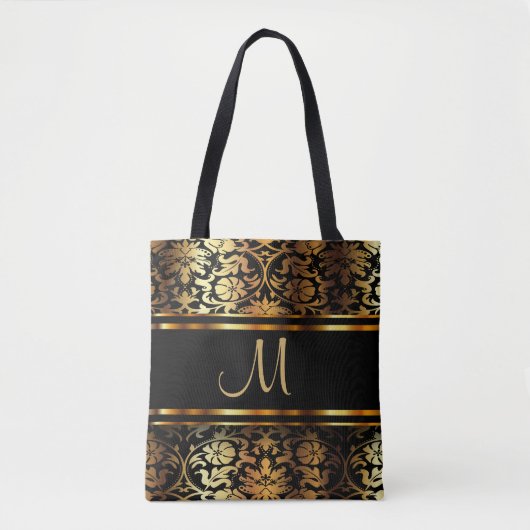 Tote Bag Belle conception or et noir Damas (Devant)