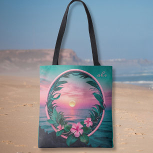 Tote Bag Belle couronne de soleil couchant rose-Turquoise t