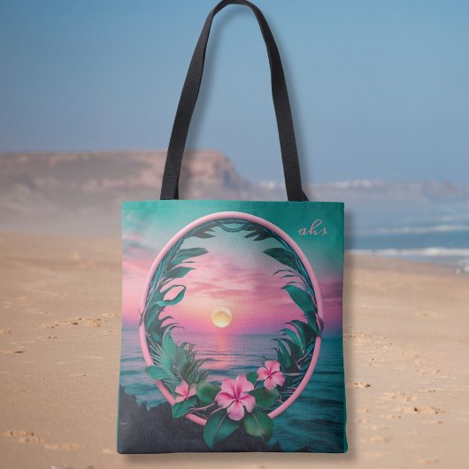 Tote Bag Belle couronne de soleil couchant rose-Turquoise t