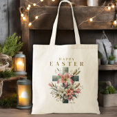 Tote Bag Belle Croix Florale Joyeux Pâques chrétien