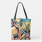 Tote Bag Belle dame rétro à la plage avec Cocktail (Dos)