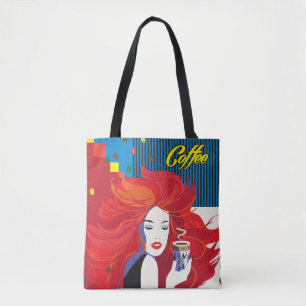 Tote Bag "Belle femme de mode art avec de café de tasse"