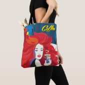 Tote Bag "Belle Femme de mode avec Café Cup" Pop Art (De près)