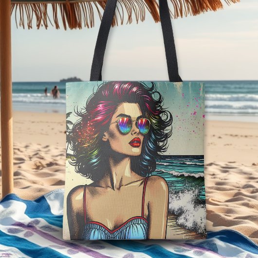Tote Bag Belle femme sur la plage Comic Book Pop Art