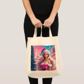 Tote Bag Belle fille de Noël rose 01 (Devant (produit))