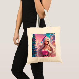 Tote Bag Belle fille de Noël rose 01