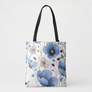 Tote Bag Belle fleur sauvage bleu clair