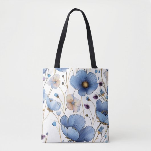 Tote Bag Belle fleur sauvage bleu clair (Devant)