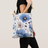 Tote Bag Belle fleur sauvage bleu clair (De près)