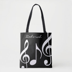 Tote Bag belle fourre-tout-bag noir/blanc avec notes musica