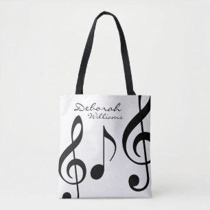 Tote Bag belle fourre-tout blanche avec notes musicales noi