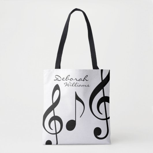 Tote Bag belle fourre-tout blanche avec notes musicales noi (Devant)