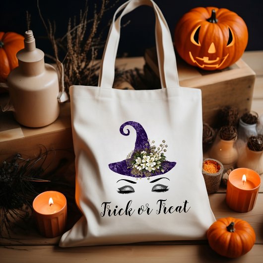 Tote Bag Belle Halloween violet sorcière Casquette Trick ou