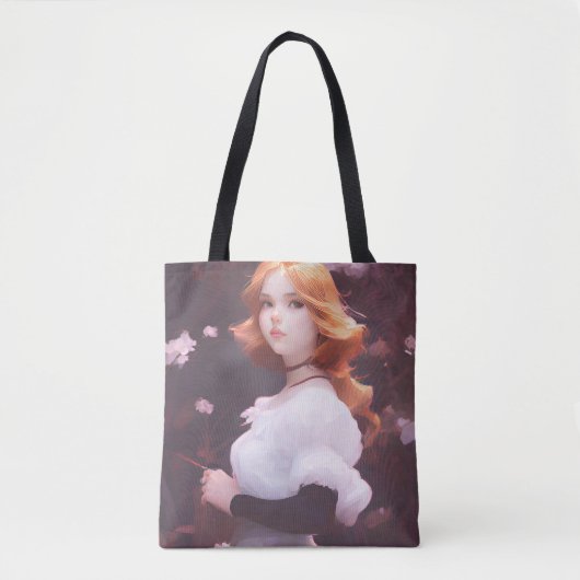 Tote Bag Belle Jeune Fille Parmi Les Fleurs Roses Portrait (Devant)
