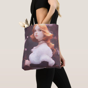 Tote Bag Belle Jeune Fille Parmi Les Fleurs Roses Portrait