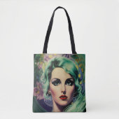 Tote Bag Belle Lavande & Green Retro Style Space Woman (Devant)
