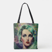 Tote Bag Belle Lavande & Green Retro Style Space Woman (Dos)
