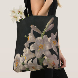 Tote Bag Belle Lys Vintages blancs sur Black Stylish