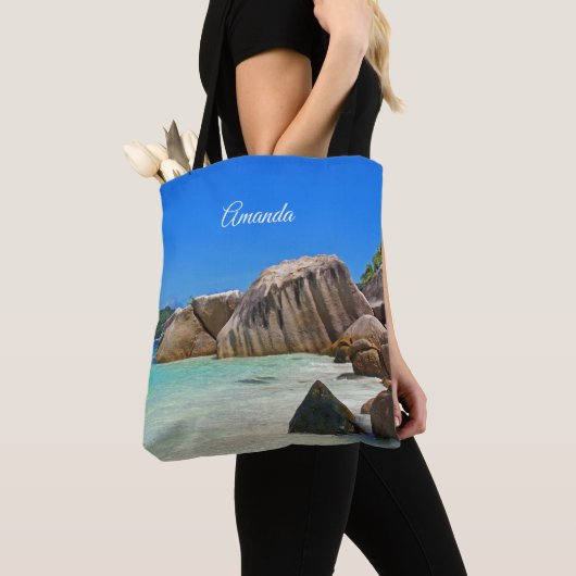 Tote Bag Belle Mer Tropicale avec Côte Rocheuse Couverte (De près)
