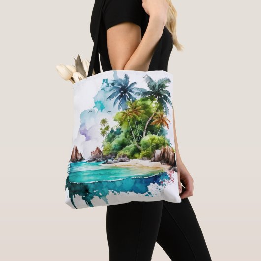 Tote Bag Belle Plage Océan Vagues Sable Coquilles de mer (De près)
