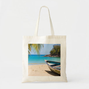 Tote Bag Belle plage tropicale avec bateau à rames