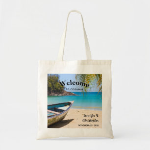 Tote Bag Belle plage tropicale avec un Mariage en bateau