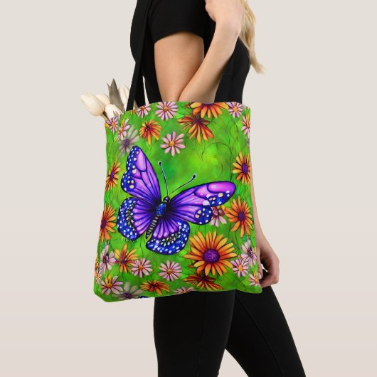 Tote Bag Belle prairie à papillon pourpre (De près)