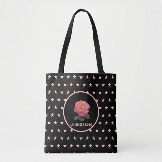 Tote Bag Belle rose rose rose et étoiles roses (Devant)