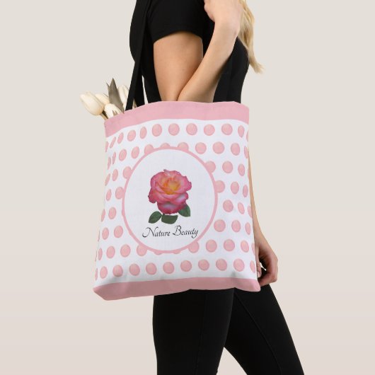 Tote Bag Belle rose rose rose et Pois (De près)