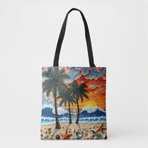 Tote Bag Belle scène de plage avec des palmiers  